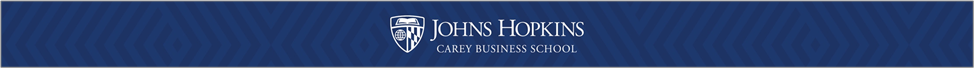 JHU Carey Business School blue logo patterned banner