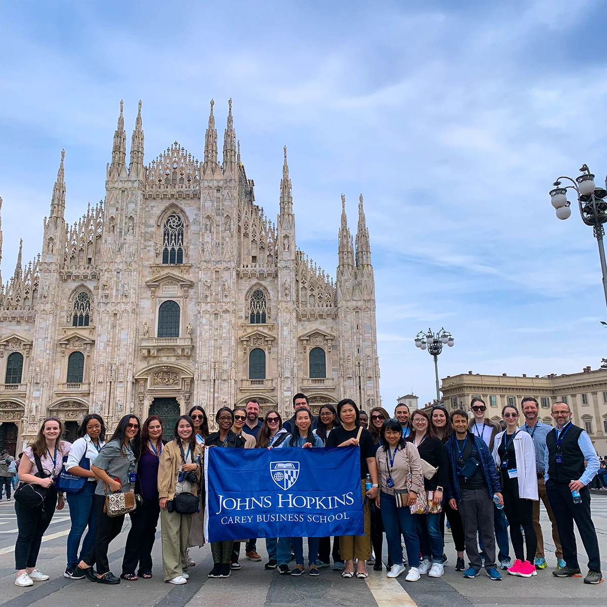 Students in a group photo during an international trip