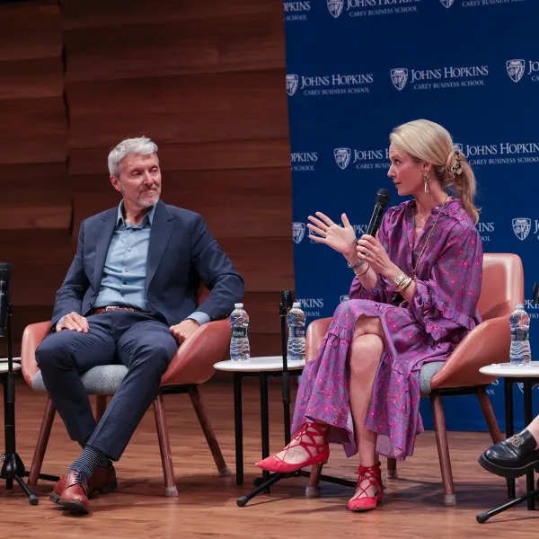Panel discussion with two participants at a Gender and Work Initiative event