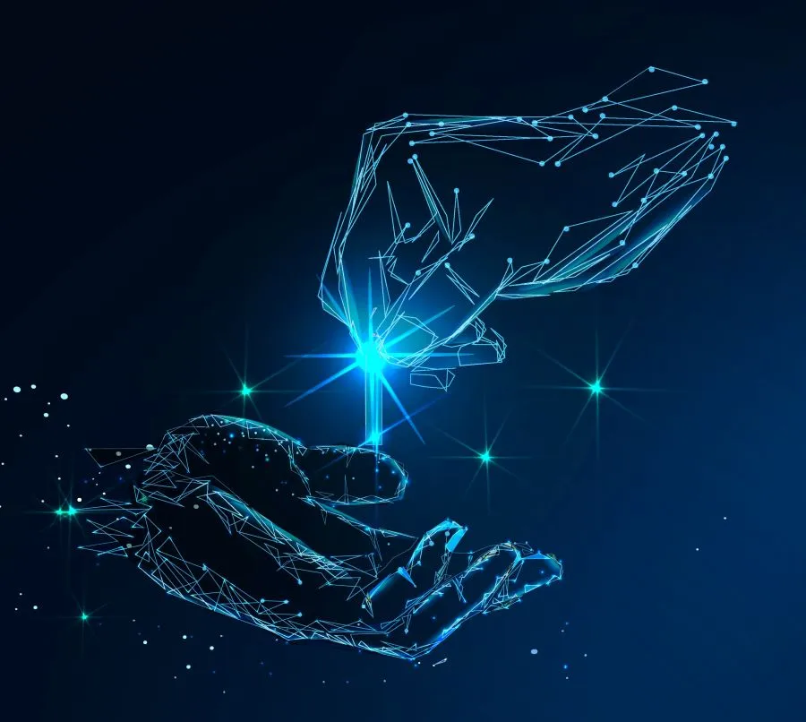 one handing giving a coin to an open hand
