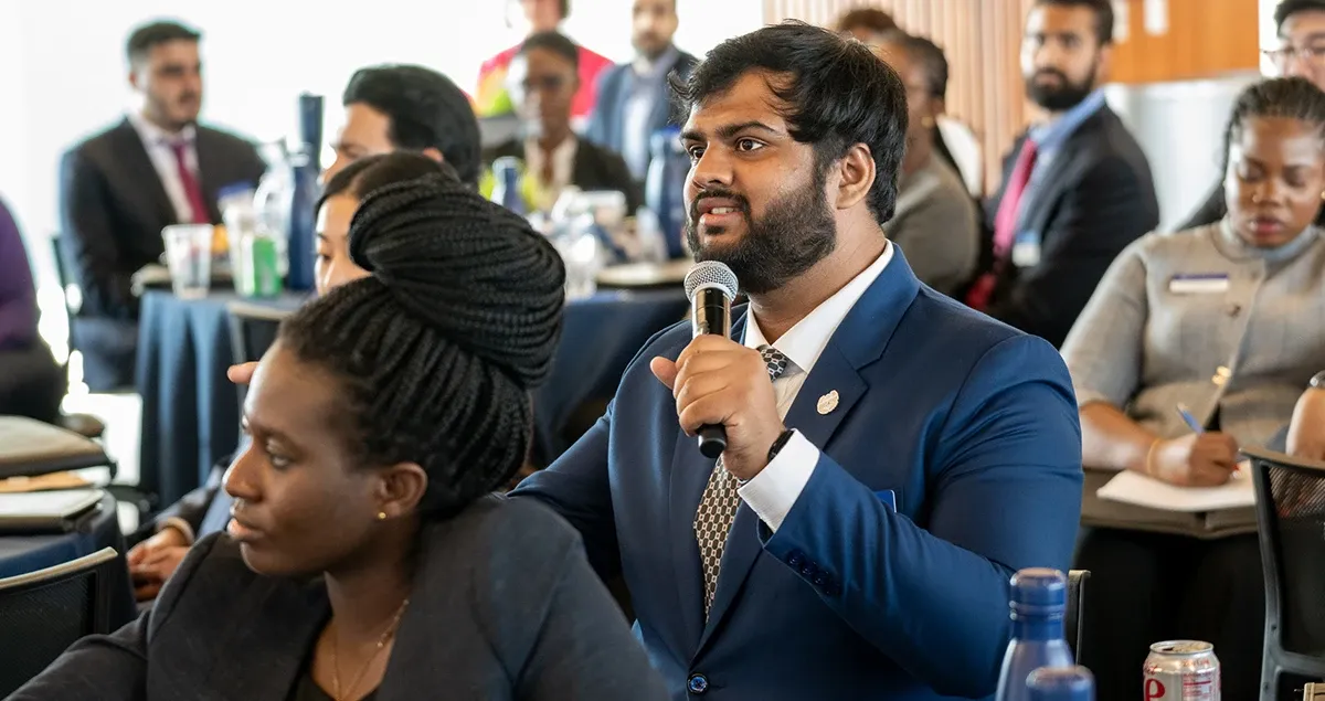 Student speaking at an event