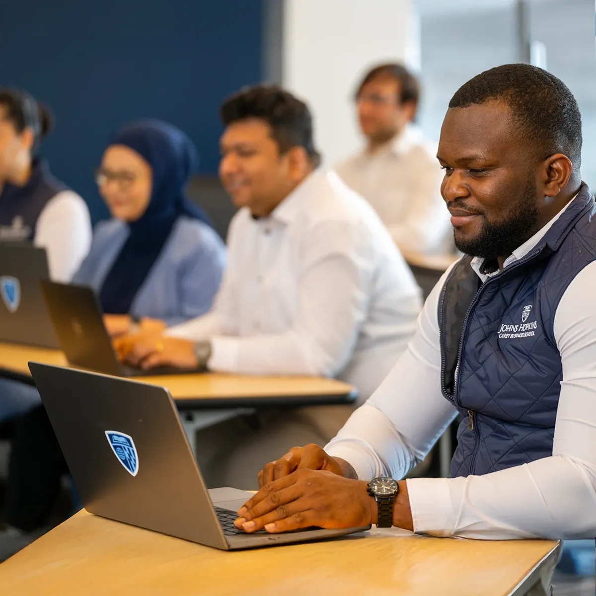 Student at computer in classroom