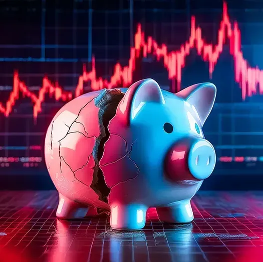 piggy bank with financial chart graphic