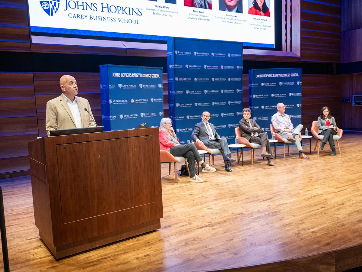 Johns Hopkins Carey Business School Professor Mario Macis convened a panel of experts to share insights on changing perceptions of wealth and power