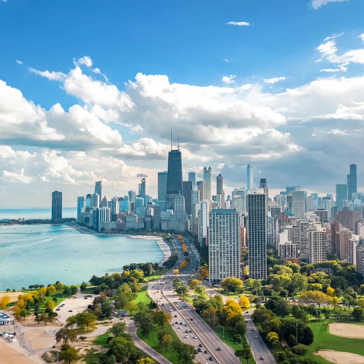 Chicago skyline along Lake Shore Drive