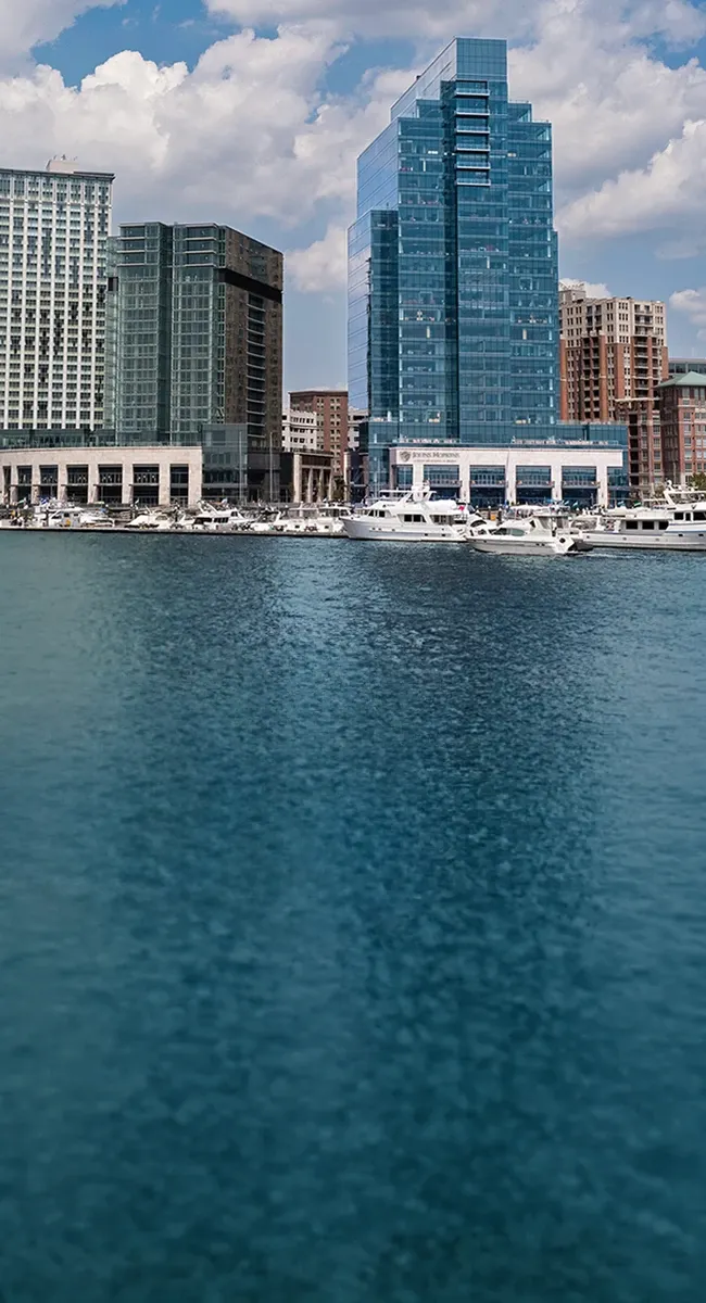 Johns Hopkins Carey Business School in the Baltimore waterfront skyline