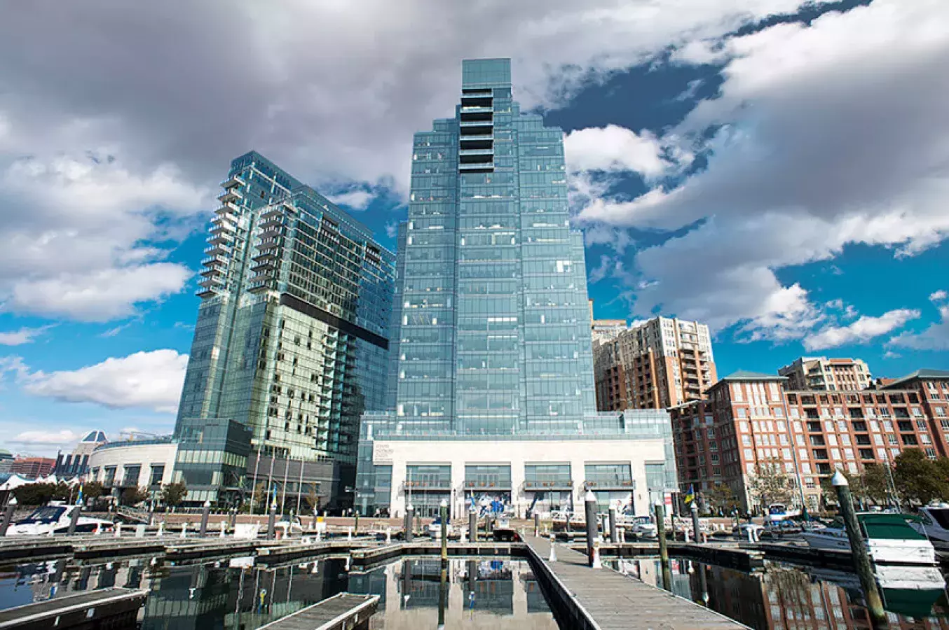 Carey business school from the harbor east 