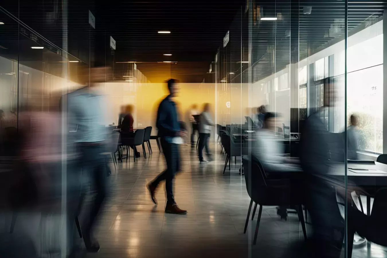 person in office blurred moving fast
