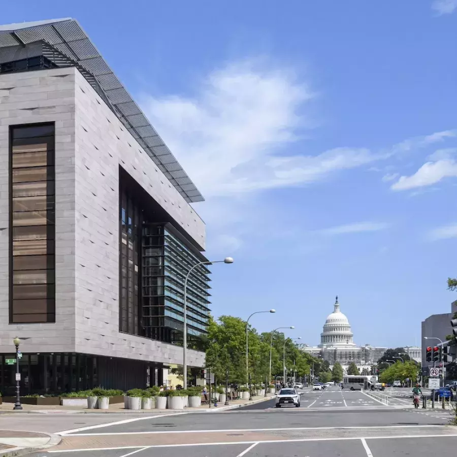 The Johns Hopkins University Bloomberg Center and the Capitol in DC