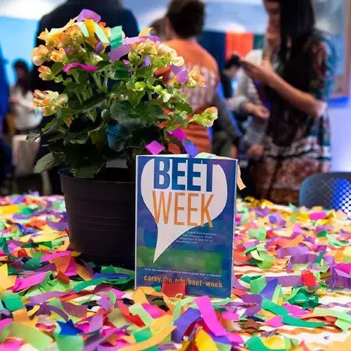 beet week table and flowers