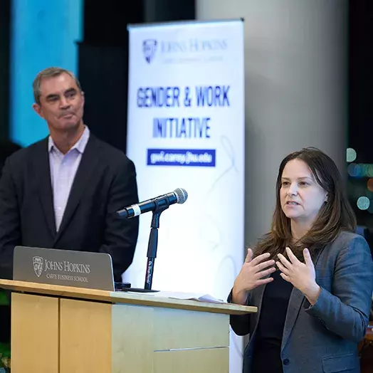 Gender & Work Initiative speakers at podium