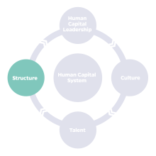 HCDL Mission Graphic with four key areas: human capital leadership, structure (highlighted in green), culture, talent and Human Capital System at center