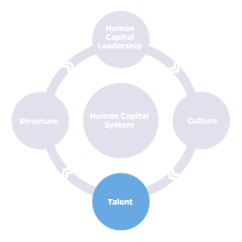 HCDL Mission Graphic with four key areas: human capital leadership, structure, culture, talent (highlighted in blue), and Human Capital System at center